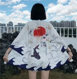 Apparel Rising Sun And Lucky Koi Japanese Woman Kimono