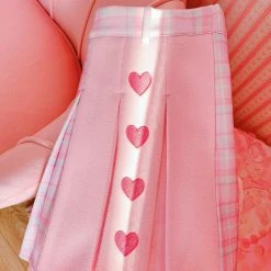 Apparel Pink Hearts Harajuku Plaid Women Schoolgirl Cosplay Mini Skirt