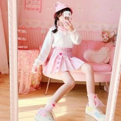 Apparel Pink Hearts Harajuku Plaid Women Schoolgirl Cosplay Mini Skirt
