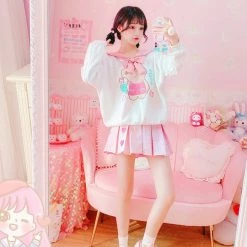 Apparel Pink Hearts Harajuku Plaid Women Schoolgirl Cosplay Mini Skirt