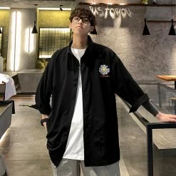 Apparel Gray Sad Flower Harauku Mens Half-Sleeve Button Part Cotton Shirt