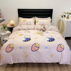 Home Decor Strawberry White Bear Space Cream Bedding Set Bedding Sets