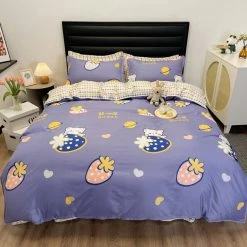 Home Decor Strawberry White Bear Space Purple Ube Bedding Set Bedding Sets