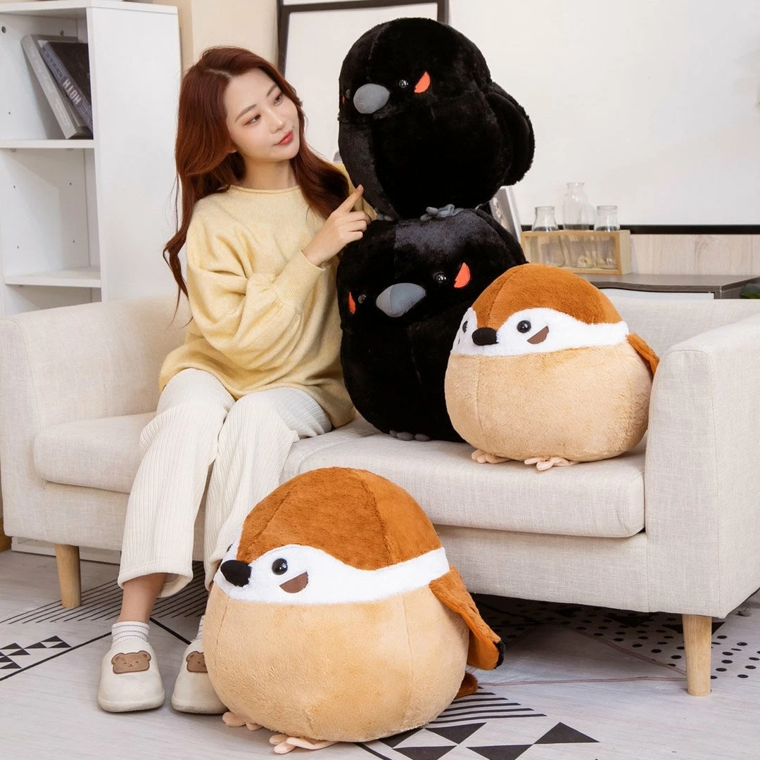 Soft Toy Round Chonky Sparrow Raven Crow Bird Plushies 4 Soft Toy Round Chonky Sparrow Raven Crow Bird Plushies