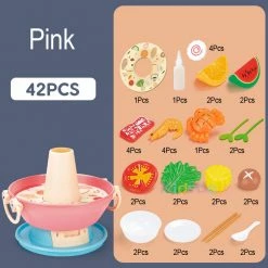 Toys Hot Pot Shabu Shabu 42pc Kitchen Children Cooking Toy With Steam Sound Light Plush & Toys