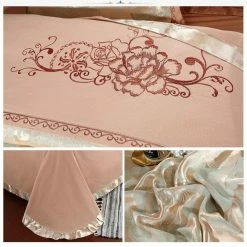 Home Decor Golden Floral Satin Jacquard Embroidery Cotton Bedding Set 26 Home Decor Golden Floral Satin Jacquard Embroidery Cotton Bedding Set
