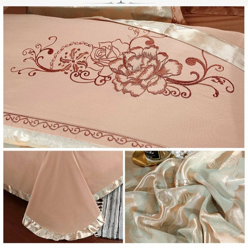 Home Decor Golden Floral Satin Jacquard Embroidery Cotton Bedding Set 13 Home Decor Golden Floral Satin Jacquard Embroidery Cotton Bedding Set