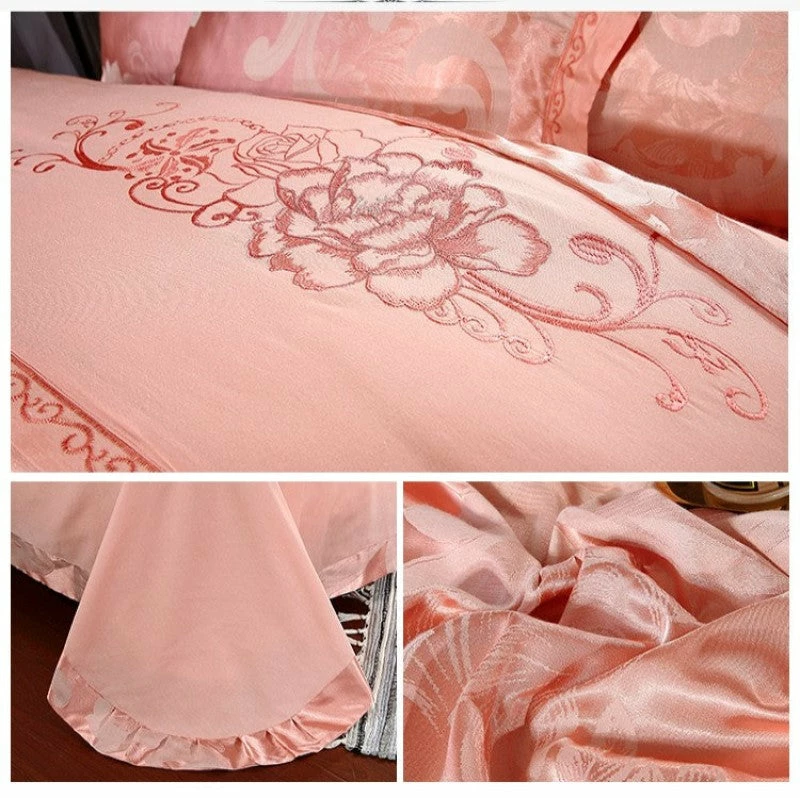 Home Decor Golden Floral Satin Jacquard Embroidery Cotton Bedding Set 15 Home Decor Golden Floral Satin Jacquard Embroidery Cotton Bedding Set