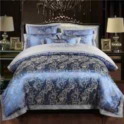 Home Decor Bedding Sets Royal Floral Satin Jacquard Embroidery Cotton Bedding Set
