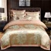 Home Decor Golden Floral Satin Jacquard Embroidery Cotton Bedding Set