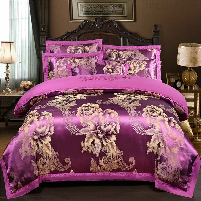 Home Decor Golden Floral Satin Jacquard Embroidery Cotton Bedding Set 5 Home Decor Golden Floral Satin Jacquard Embroidery Cotton Bedding Set