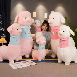 Soft Toy White Pink Fluffy Alpaca Plushie | NEW