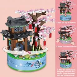 Build It Sakura Cherry Blossom Tree Temple Rotating Music Box Building Set | NEW