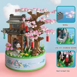 Build It Sakura Cherry Blossom Tree Temple Rotating Music Box Building Set | NEW