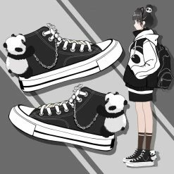 Apparel Plush Panda Chain Black & White Womens Sneakers Trainers | NEW
