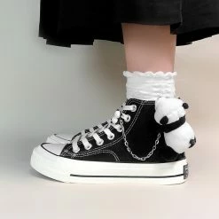 Apparel Plush Panda Chain Black & White Womens Sneakers Trainers | NEW