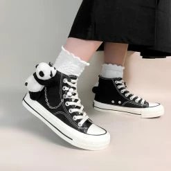 Apparel Plush Panda Chain Black & White Womens Sneakers Trainers | NEW