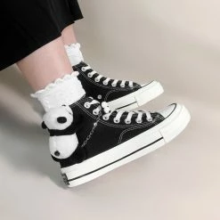 Apparel Plush Panda Chain Black & White Womens Sneakers Trainers | NEW