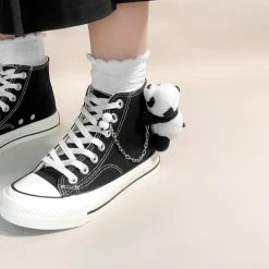 Apparel Plush Panda Chain Black & White Womens Sneakers Trainers | NEW