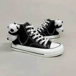 Apparel Plush Panda Chain Black & White Womens Sneakers Trainers | NEW