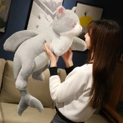 Soft Toy Kawaii Grey Half Cat Half Shark Combo Plushie | NEW