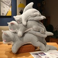 Soft Toy Kawaii Grey Half Cat Half Shark Combo Plushie | NEW