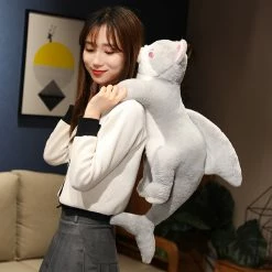 Soft Toy Kawaii Grey Half Cat Half Shark Combo Plushie | NEW
