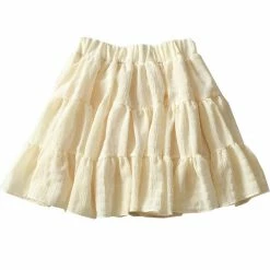 Apparel White Beige Ruffles Elastic High Waist Mini Skirt